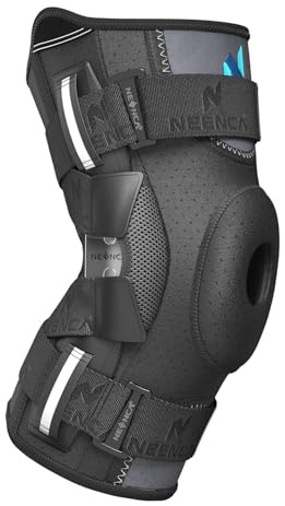 NEENCA Kniebandage Gegen Knieschmerzen, Kniestütze mit Scharnier und patentiertem X-Straps-Befestigungssystem, starke Stabilität zur Linderung von Gelenkschmerzen, Arthritis (Schwarz, S)