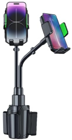 Support de téléphone double à col de cygne pour voiture – Support de téléphone de navigation avec base de tasse de voiture | Support de tablette réglable pour porte-gobelet de voiture | Support de tab