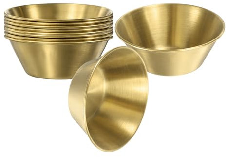 sourcing map 10pcs Stainless Steel Dishes, 1.5OZ Small Metal Dipping Bowl Serving Dishes Condiment Cups for Home Party Restaurant Picnic Travel, Round Gold