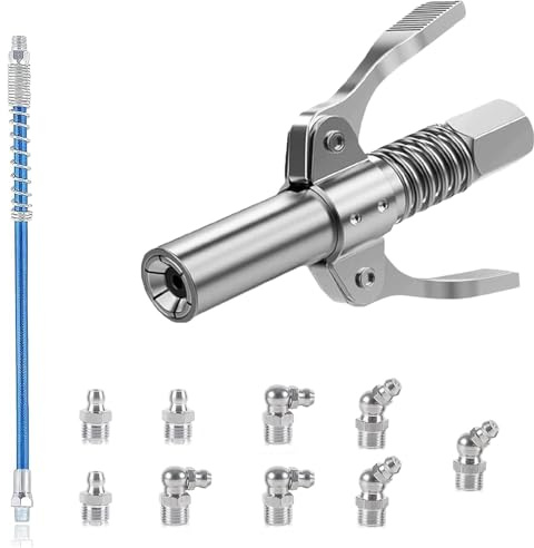 EVDZNA Fettpresse Mundstück, Doppelgriff Coupler, 30 cm Schlauch Zubehör, Pistolengriff Schmiernippel, Universal Fettpressenadapter, Robuste Werkstattkomponenten
