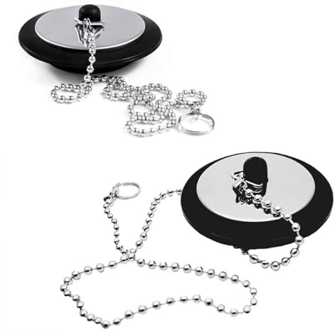 2 Pcs Universal Bath Plug - Bathroom & Kitchen Sink Plug, Drain Stopper with Stainless Steel Chain (Size 1.65in to 1.77in, Chain 16.5in)