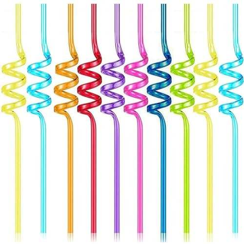 10 PCS Curly Straws,Silly Straw,Plastic Straws Reusable,Novelty Curly Party Straw for Kids Birthday,Home Bar Beverage Shop Weddings Birthday Family Reunion