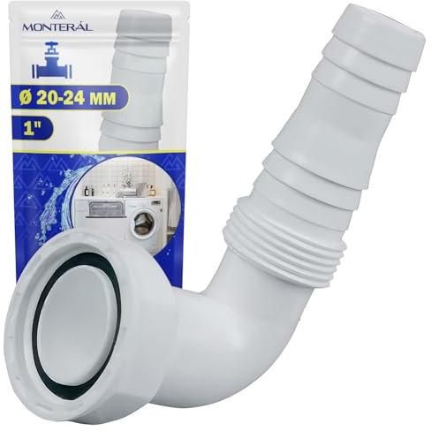 Raccordo Scarico 90° per Lavatrice e Lavastoviglie per Tubo Flessibile con Ingresso Ø 20-24 mm Adatto a Sifoni con Filettatura Esterna da 1” - Garanzia di 10 Anni - MONTERAL