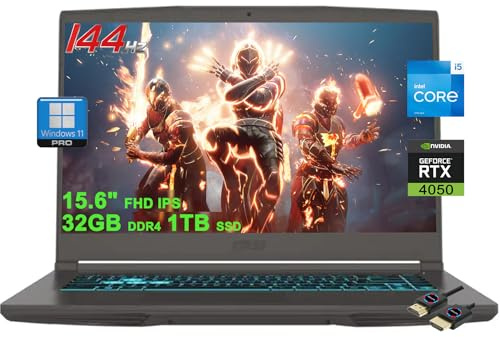 MSI Thin 15 Gaming Laptop | 15.6 FHD IPS 144Hz | Intel 8-core i5-13420H (>i7-11800H) | 32GB DDR4 1TB SSD | GeForce RTX 4050 | Backlit USB-C Win11Pro w/DLCA Accessory
