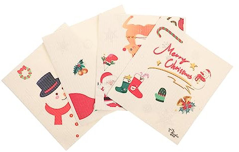 KOMBIUDA 4stücke Teiliges Weihnachtsküchenhandtücher Saugfähige Und Biologisch Abbaubare Spültücher Reinigungstücher Für Geschirr Und Küchenoberflächen