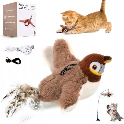 Uccello Volante per Gatti, Gioco Gatto Uccellino Che Vola Ricaricabile Giochi per Gatti Interattivi Giochi Gatto Interattivi Uccello Volante Giocattoli per Gattos Interno Inseguire Mordere (No Volare)