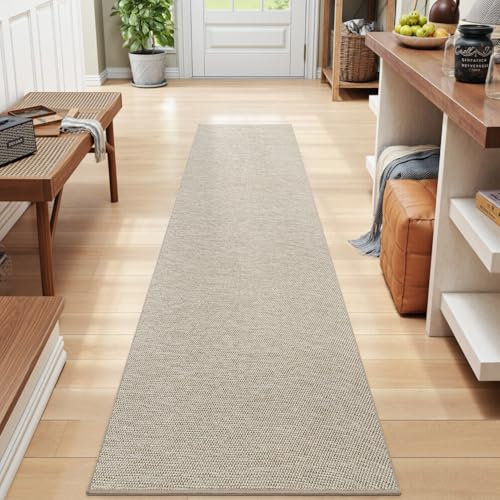 DEXI Runner Rug 43.5 x 200 cm, Extra Long Non-Slip Dirt Trapper Mat, Rubber Backed Kitchen Rugs, Thin and Washable Floor Carpet Runners for Hallway Entryway Laundry Besides, Beige