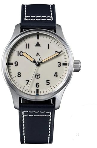 Seestern Full Lume Automatico S424 Acciaio Pelle Nero Zaffiro Pilot Orologio Uomo