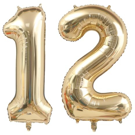 Alaoo Luftballon 12 Geburtstag Zahl, 40 Zoll Gold Creme Folienballon | Riesenzahl Ballon für Mädchen Junge Geburtstag Party Dekoration Jahrestag Dekorationen