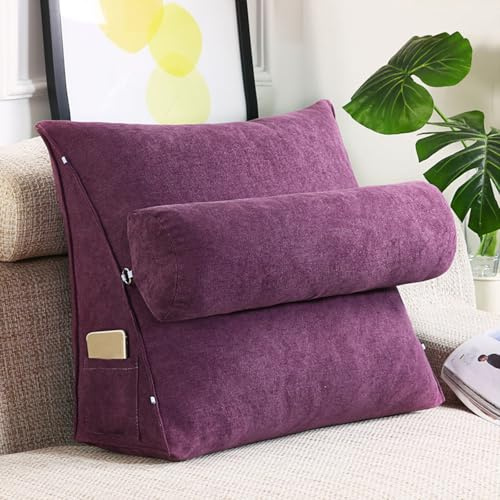 GYCS Coussin Lombaire Réglable,Oreiller De Lecture Au Lit avec Dossier Ergonomique, Oreiller De Soutien Confortable pour La Lecture Au Lit, Relaxation sur Le Canapé,Violet,60 * 50 * 20cm