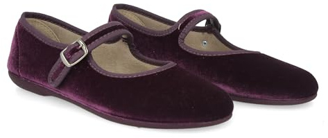 PAYMA - Mary Janes en Velours pour Femmes. Ballerines Plates décontractées Maryjane Sandales Confortables. Fabriqué en Espagne. Fermeture à Boucle. Couleur: Aubergine, Taille: EU 38