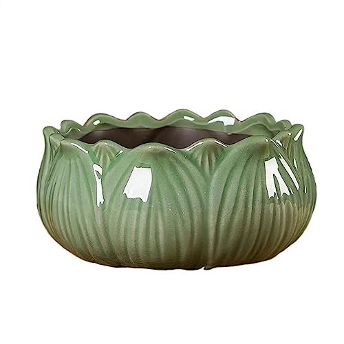 Vaso per piante in ceramica per coltura idroponica, grandi fioriere retrò a forma di loto per uso interno ed esterno, perfetto per fiori, erba e piante verdi