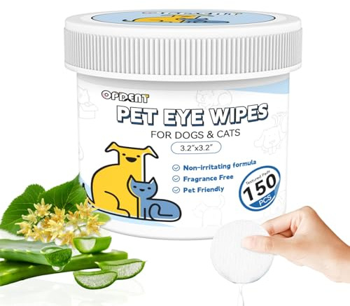 Opdent 150Pcs Eyes Wipes for Dogs - Tear Stain Remover for Dogs - Dog Eye Cleaner, Eye Debris, Discharge, Mucus Secretions - Eye Wipes for Dogs & cat Eye Wipes - 3.2 inches