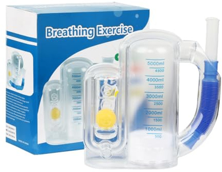 Breathing Exercise Device for Lung One Ball Incentive Spirometer Breathing Trainer for Strong Lung 5000ML Inhale Volume Measurement Incentive Spirometer Breath Measurement System with Handle
