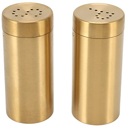 RIZGHWOY Premium Stainless Steel Gold Jar Set Easy-to-Use Seasoning Shaker Bottle for Salt Sugar Paprika 2Pcs
