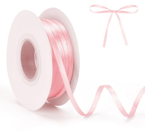 50m Rosa Dekoration Satinband 3mm Hellrosa Satinband Bänder Schleifenband Dekoband Stoffband Geschenkband Hochzeitsdeko Schleife für Kunsthandwerk Geschenkverpackung Haarschleifen Blumenstrauß Dekor