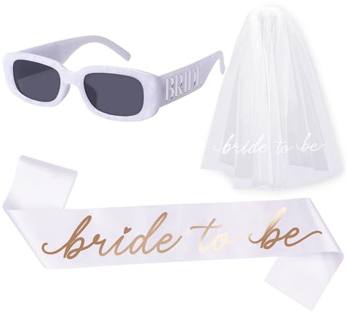 JUSTOTRY 3 Stück Junggesellenabschied Frauen Set,New Bride to Be Schärpe,Embroidered Schleier Jga Braut und So Weiter für Jga Accessoires Frauen Geschenk Hochzeit