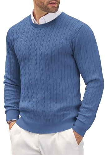 Generisch Maglione a Maglia Uomo Cotone, Pullover Slim Fit Elegante Felpa Motivo a Treccia Cardigan Maniche Lunghe Girocollo Felpe Leggera Comoda Felpa Tempo Libero Versatile Giacca Felpa, Blu, 3XL