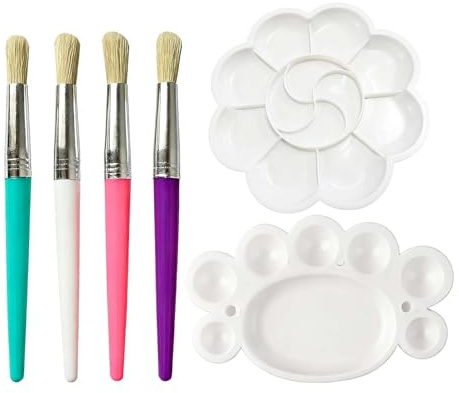 6 PCS Set Kids Paint Brushes with Paint Palette, Paintbrushes Round & Flat