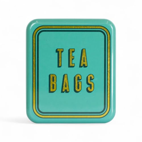 TINIT Tea Bag Travel Tin 'Tea Bags' - Portable Metal Tea Bag Storage Box Teabags, Pocket-Sized Container Commuting Gifts Tea Lovers Coffee (Gold on Teal)