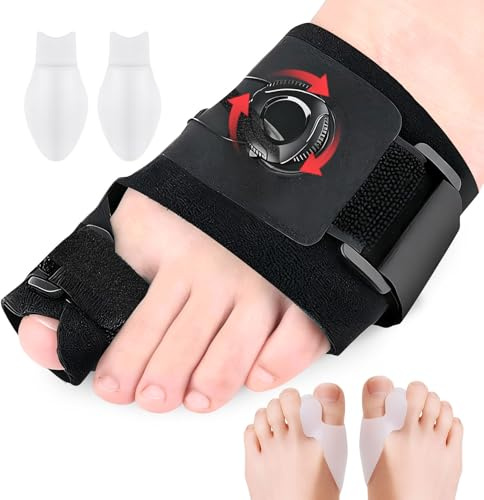 SRunDe Hallux Valgus Korrektur mit 2 Silikon Zehenspreizer Ballenzeh | Schiene Zehentrenner Verstellbarer Knopf Großzehen Ausrichtung Schmerzlinderung für Tag und Nacht Damen und Herren-Links
