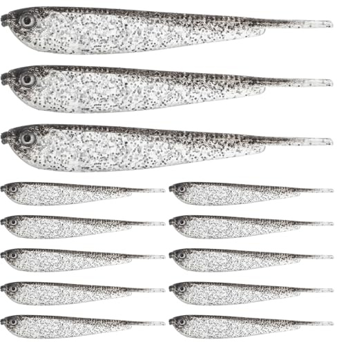 BIUDECO 60 Leurres Souples Gris Type Swimbait en PVC Appâts de Pêche Artificiels Réalistes pour Eau Douce et Mer Imitation Nage Naturelle Accessoires Pêche Polyvalents