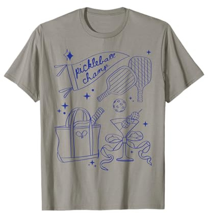 Pickleball Doodles in Blue, Pickleball Champ, Martini Glass T-Shirt