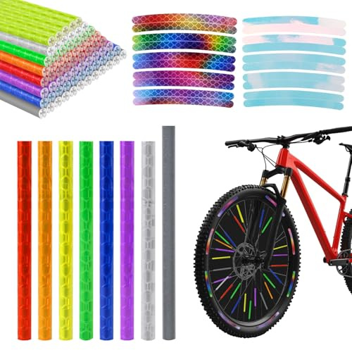 Bunte Speichenreflektoren Fahrrad Set, 176 Stück Reflektoren, 360° Rundum Sichtbarkeit, Einfache Montage, 75mm Länge, 8 Farben Speichenreflektoren 2 Farben Reflektor Aufkleber für Alle Fahrradtypen