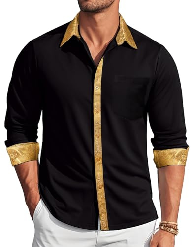 Barry.Wang Men's Button Down Dress Shirt Long Sleeve Contrast Wedding Party | Formal,Casual,Business,Inner/Ourter Contrast,Lightweight,Untucked,Holiday,Work,Daily,Pocket,Plaid,Striped,Paisley