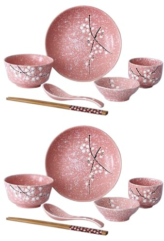 ASAKKURA Set Stoviglie in Ceramica Giapponese 12 Pezzi Rosa, Posate Creative e Utensili da Portata per Casa, Servizio da Tavola Completo per Uso Quotidiano e Regalo Inaugurazione Casa