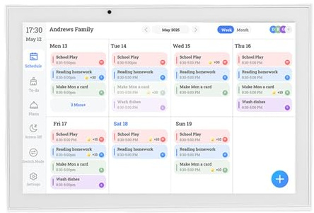 NOENNULL 10,1-Zoll-Digitalkalender, IPS-Touchscreen-Tischkalender, Interaktiver Digitaler Wandkalender, Aufgabendiagramm, Familienplaner, WiFi-APP-Steuerung, Intelligenter (EU-Stecker 100-240 V)