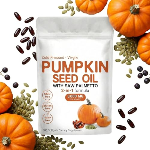 Pumpkin Seed Oil Capsules | Cold Pressed,Promotes Hair Growth, Maintains Scalp Oil-Water Balance,Made with Pure Natural Extracts,Rich in Essential Fatty Acids and Phytosterols,180 Softgels.