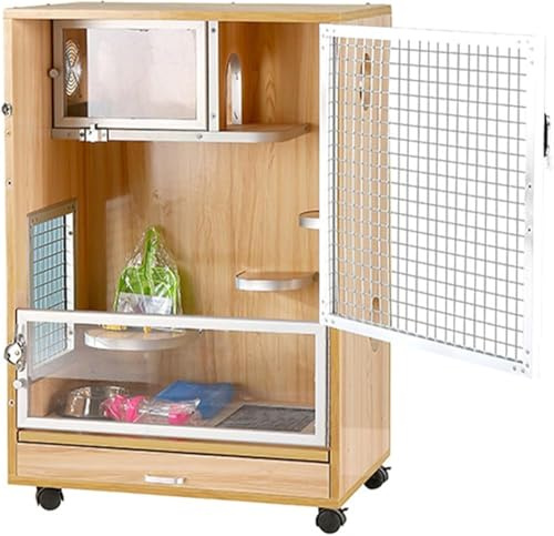 Råttbur chinchilla-bur, anti-tuggning iller med ytterdörrar/matskål/vattenflaska/utskjutande brickor/svängbara hjul för chinchilla, råtta, igelkottar, ekorre