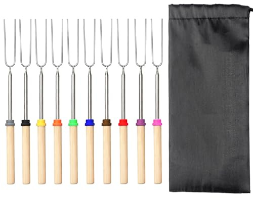 10 Stück Grillspieße Teleskop für Marshmallow, Edelstahl Ausziehbare Spieße zum Grillen, Marshmallow Spieße mit isolierten für Lagerfeuer Barbecue, Camping, Gartenparty, Grillparty (31-81cm)