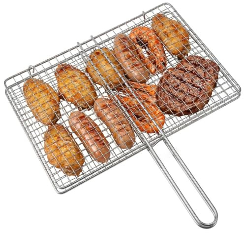 Panier de gril de poisson, panier gril pour légumes, Barbecue épais en acier inoxydable pour l'extérieur 9.84x15.75 pouces