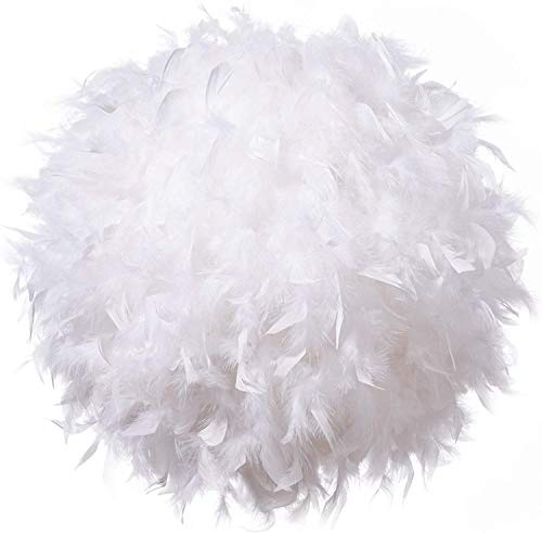 Waneway 50cm Sombra de Plumas Ligera para Lámpara de Techo, Sombra para Lámpara de Mesa o Pie, Dormitorio, Sala, Boda o Decoración, ID 40 cm, OD 50 cm, Blanco