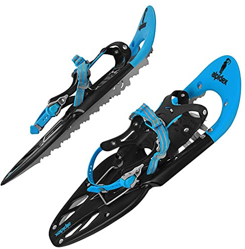 ALPIDEX Schneeschuhe 25 INCH Schuhgröße 38-45 bis 130 kg Steighilfe Tragetasche Optional Stöcke, Farbe:Blue ohne Stöcke