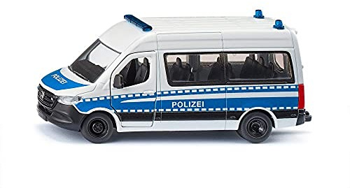 siku 2305, Mercedes-Benz Sprinter Bundespolizei, 1:50, Metall/Kunststoff, Weiß/Blau, Anhängerkupplung, Zu öffnende Vordertüren und Schiebetüre, Spielzeugauto für Kinder