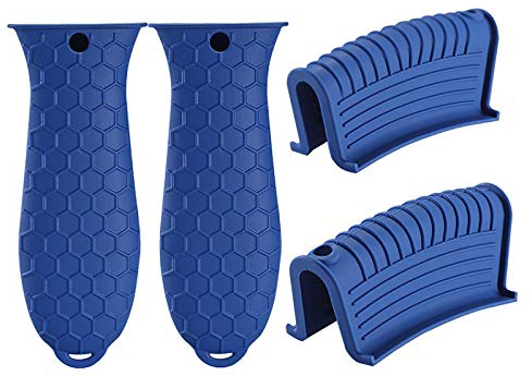 4 pcs Trumoter Silicone Potholders, Hot Handle Holder Assist Pot Holder for Cast Iron Skillets and Traditional Pots - Blue