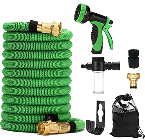 Flexibler Gartenschlauch 2,5M//5M/10M/15M - Dreifachkern Latex und solide Metall Armaturen 9 Muster Sprühdüse Erweitern Knickfrei Dehnbarer Wasserschlauch Bewässerung Gartenarbeit Autowäsche Hof