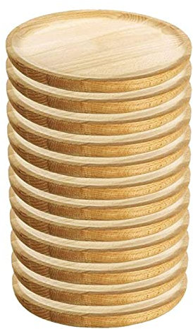 Tradineur – Pack de 12 platos de madera especial para pulpo, de 15,6 cm de diámetro y 2,2 cm de alto, vajilla madera, vajilla para comida, tabla pulpo, pizza, fuente para alimentación (12, 16 cm)