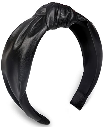 Huachi Headband, Knotted Headbands for Women Black Leather, Fashion Headbands for Women Top Knot Headband for Girls