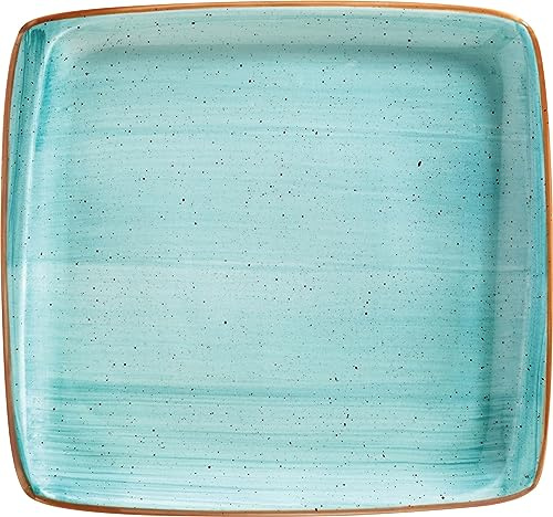 2 platos para servir, platos llanos, platos llanos, platos de porcelana, rectangulares, color turquesa y crema, Bonna Aura Aqua Moove, 32 x 30 cm, protección de bordes