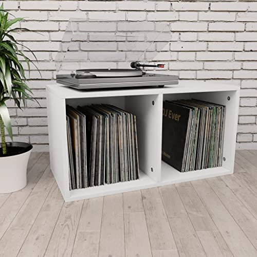 MOONAIRY Schallplatten-Aufbewahrungsbox, Schallplatten Aufbewahrung, Plattenkoffer, Schallplatten Schrank, Schallplatten Box, Lp Ständer, Schallplatten Halter, Weiß 71×34×36 cm Spanplatte