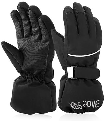 Skihandschuhe Kinder wasserdichte Snowboard Handschuhe Winter Warme Kinderski Fäustlinge Winddichte Schneehandschuhe Ski Skifahren Outdoor Schihandschuh (Dunkel, L)