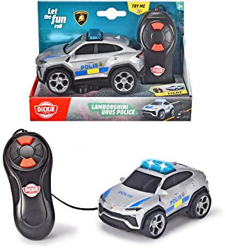 Dickie Toys 203712023033 - Lamborghini Urus Swedish Police Car Cable Controlled - Cable Controlled Lamborghini Urus Swedish Police Car with Flashing Light, 13 cm, from 3 Years