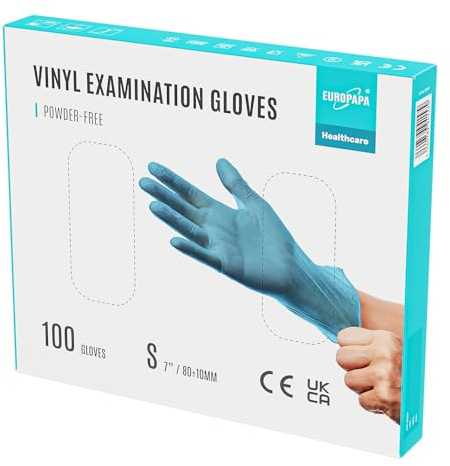 EUROPAPA® - Lot de 100 gants jetables en vinyle sans latex et non poudrés - Taille S, M, L et XL (Bleu, S)