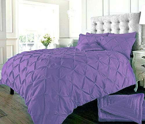 Velvet Stitch Alexander PinTuck Quilt Duvet Cover with Matching Pillow Case Reversible Comfortable Bedding Set (Lilac, King)