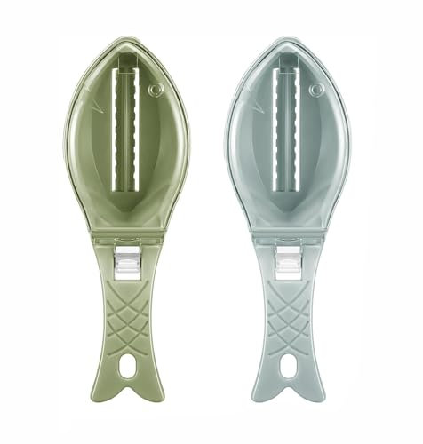 ZEACCT 2 Pcs Multifunctional Fish Scale Remover with Cover - Stainless Steel Descaler Tool for Kitchen, Efficient Fish Skin Scraping Brush for Cooking (Blue & Green, Easy to Clean)