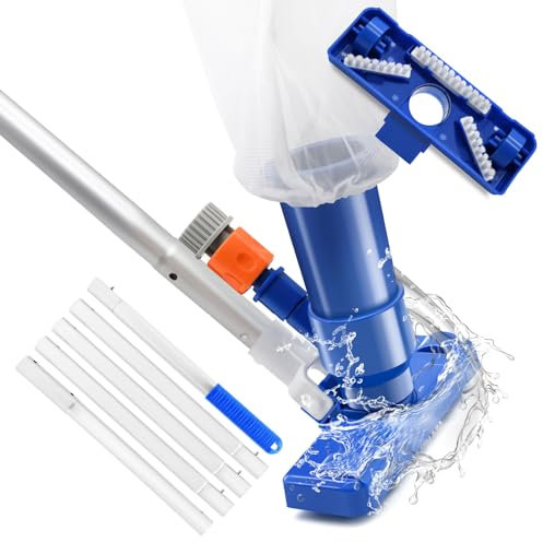 Aspirapolvere portatile per piscina fuori terra, kit di aspirazione portatile a getto subacqueo con pali a 5 sezioni da 177,8 cm, spazzola piccola per spa, stagni, pavimenti, fontane